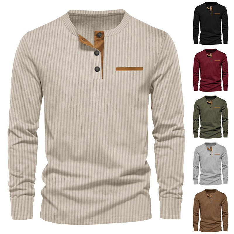 Corduroy Button Up Shirt Men - T-shirt a maniche lunghe da uomo