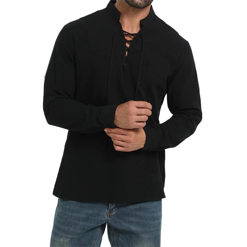 Medieval Gothic Lace Up Pirate Shirt - Camicia da pirata da uomo primavera