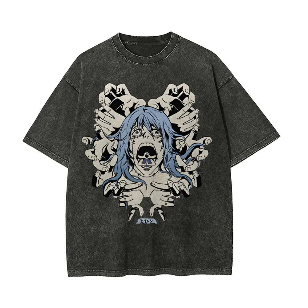 Acid Wash Vintage Graphic T Shirt - Maglietta Mahito Jujutsu Kaisen da Uomo,