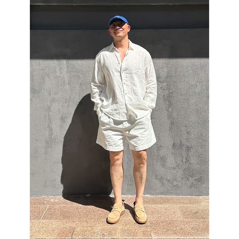 Mens Linen Shirt Long Sleeve - Set Estivo di Lusso Leggero per