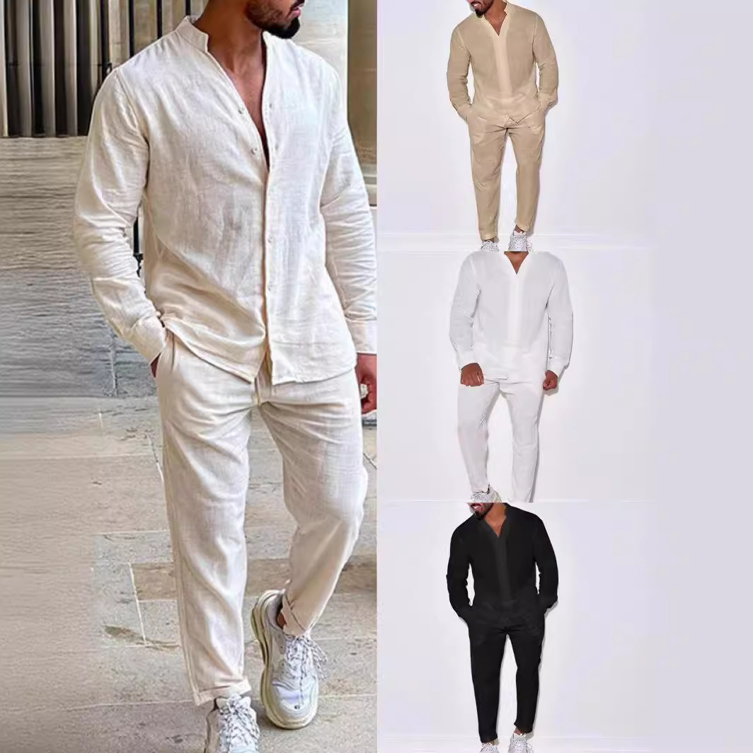 Mens Linen Shirt Long Sleeve - Set da uomo in lino primavera