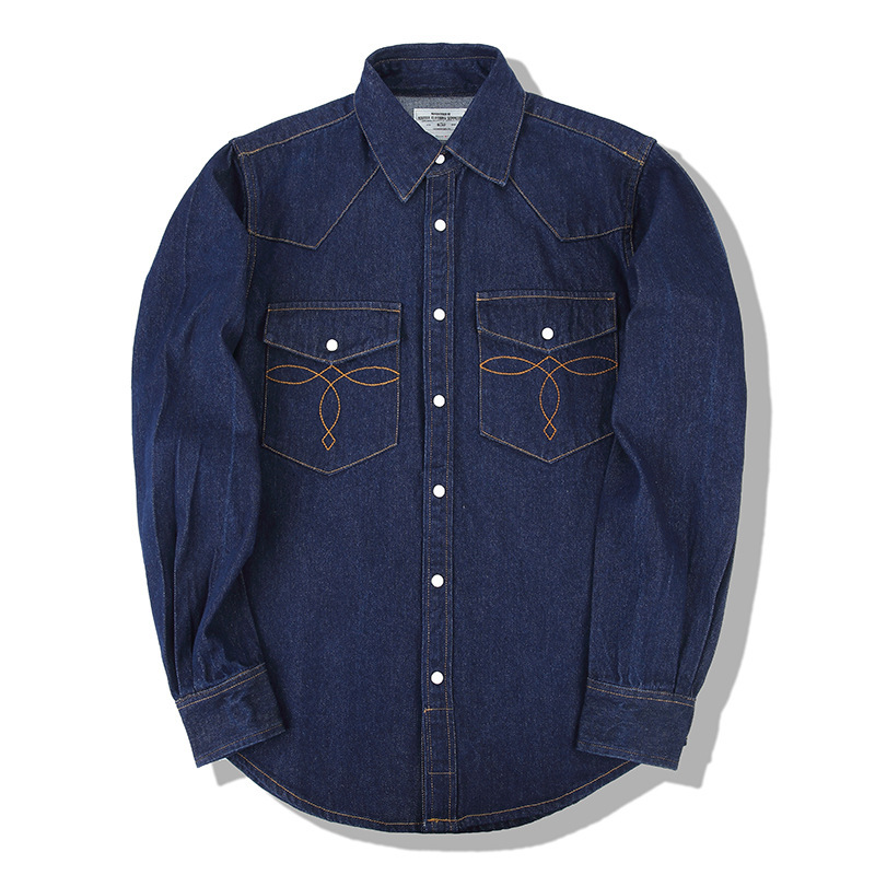Mens Western Denim Pearl Snap Shirt - Camicie di jeans vintage American Wash