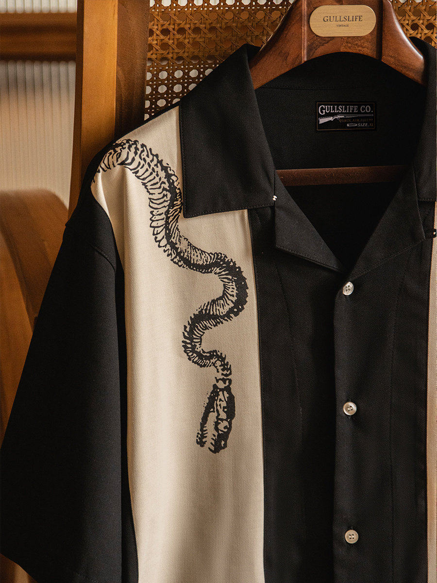 Short Sleeve Bowling Shirt Retro - Camicia da Bowling con Colletto Cubano
