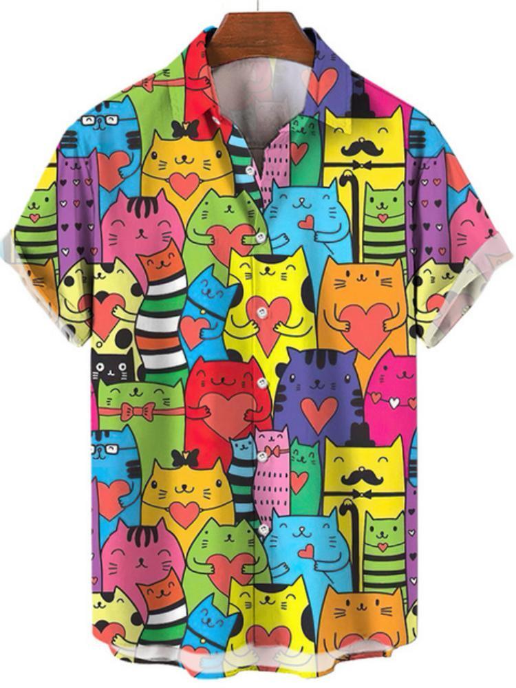 Vintage Hawaiian Floral Shirt - Camicia da uomo oversize hawaiana Cartoon