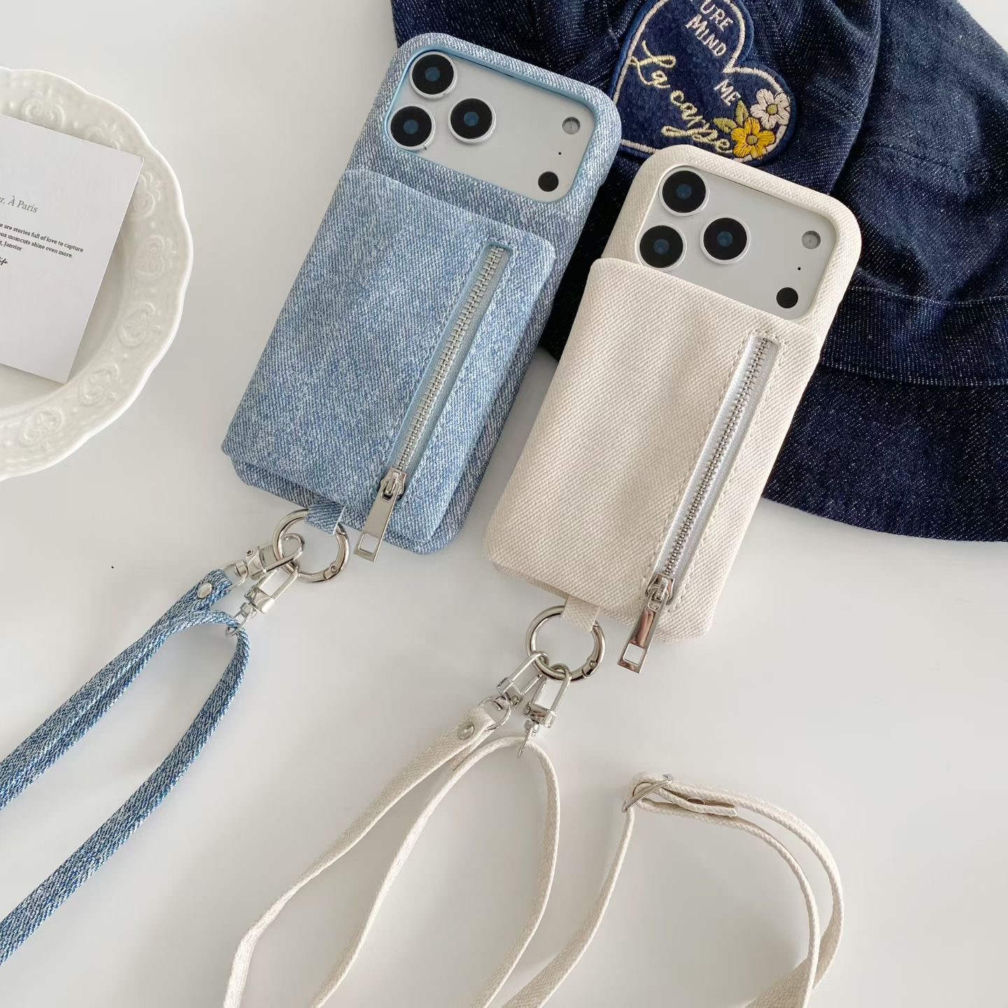 Jeans - Custodia per carte portafoglio con cerniera