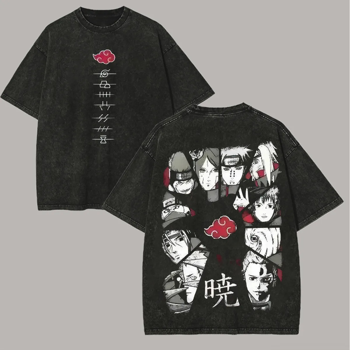 Acid Wash Vintage Graphic T Shirt - T-shirt Akatsuki Naruto da Uomo, Stampa