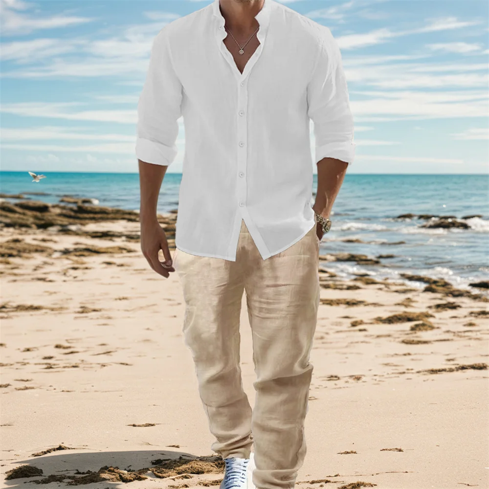 Camicie a maniche lunghe in co - Mens Linen Shirt Long Sleeve recensione e prezzo