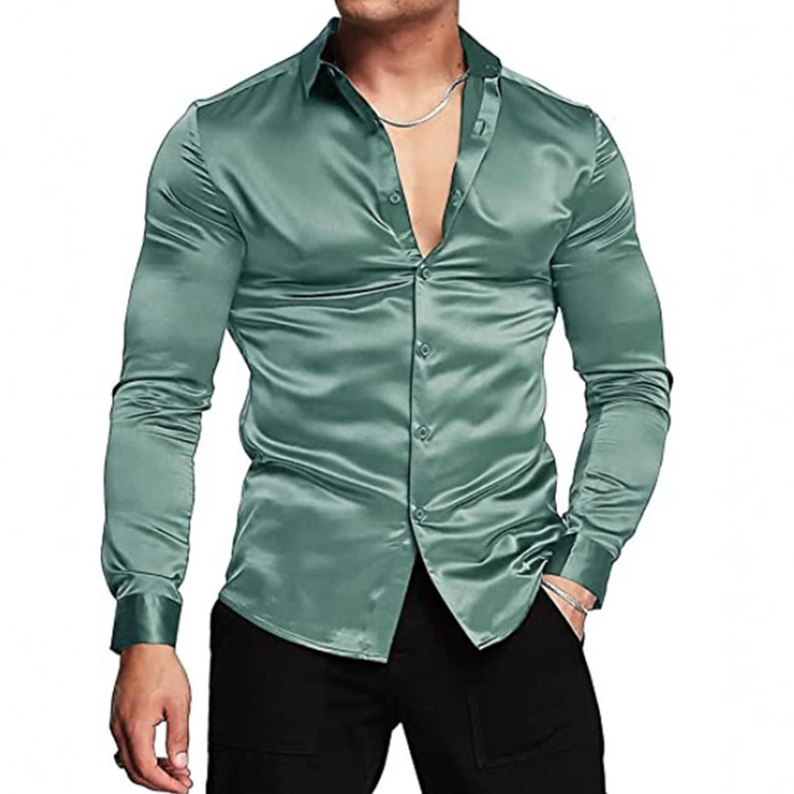 Camicie in raso di seta primav - Mens Satin Silk Dress Shirt recensione e prezzo