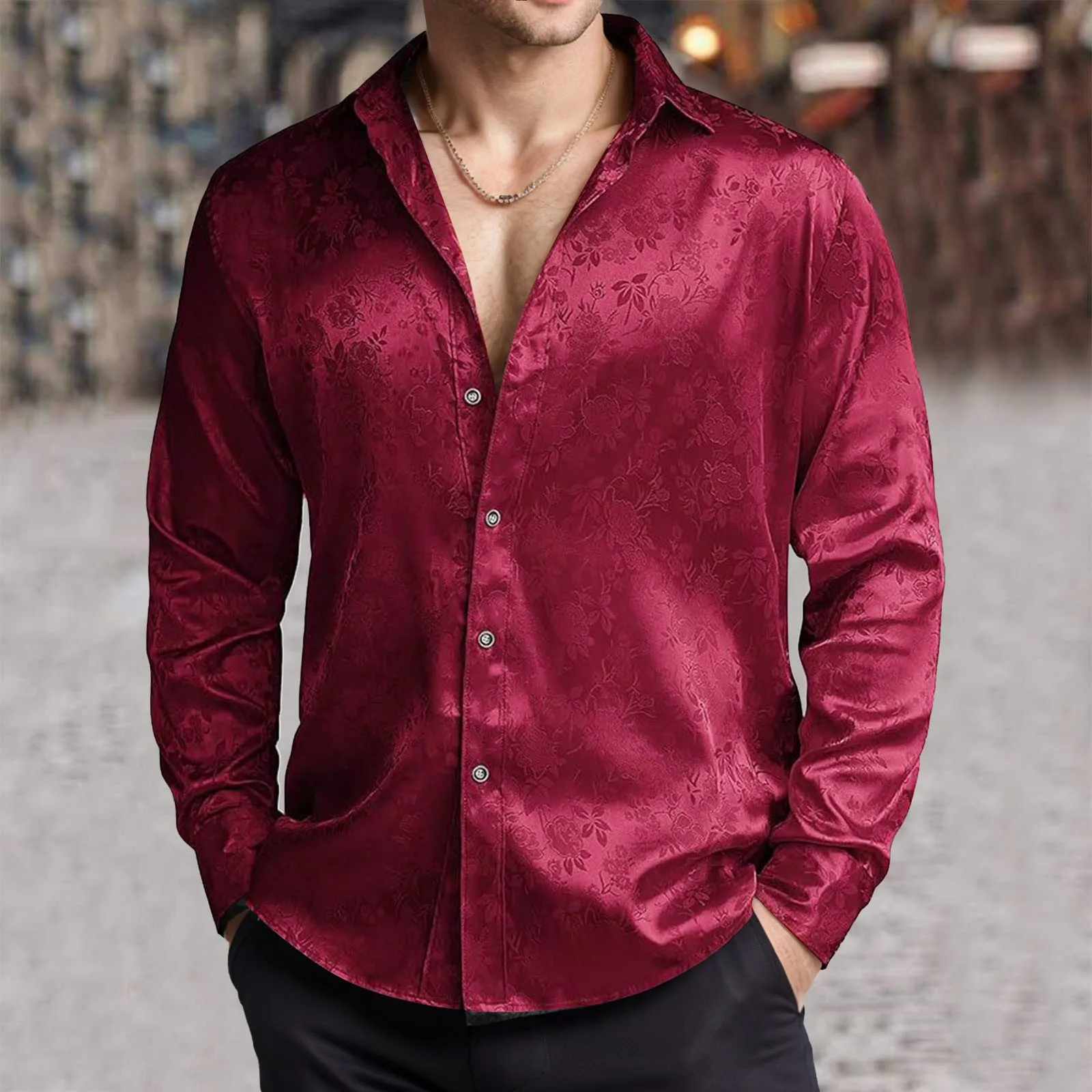Camicia elegante da uomo in ra - Mens Satin Silk Dress Shirt recensione e prezzo