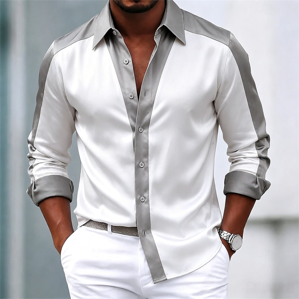 Camicia da uomo, camicia in ra - Mens Satin Silk Dress Shirt recensione e prezzo