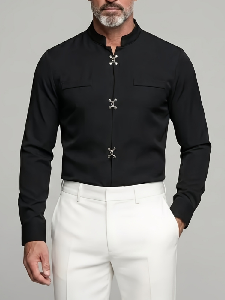 Camicia di Lusso da Uomo con C - Mandarin Collar Formal Shirt Slim Fit recensione e prezzo